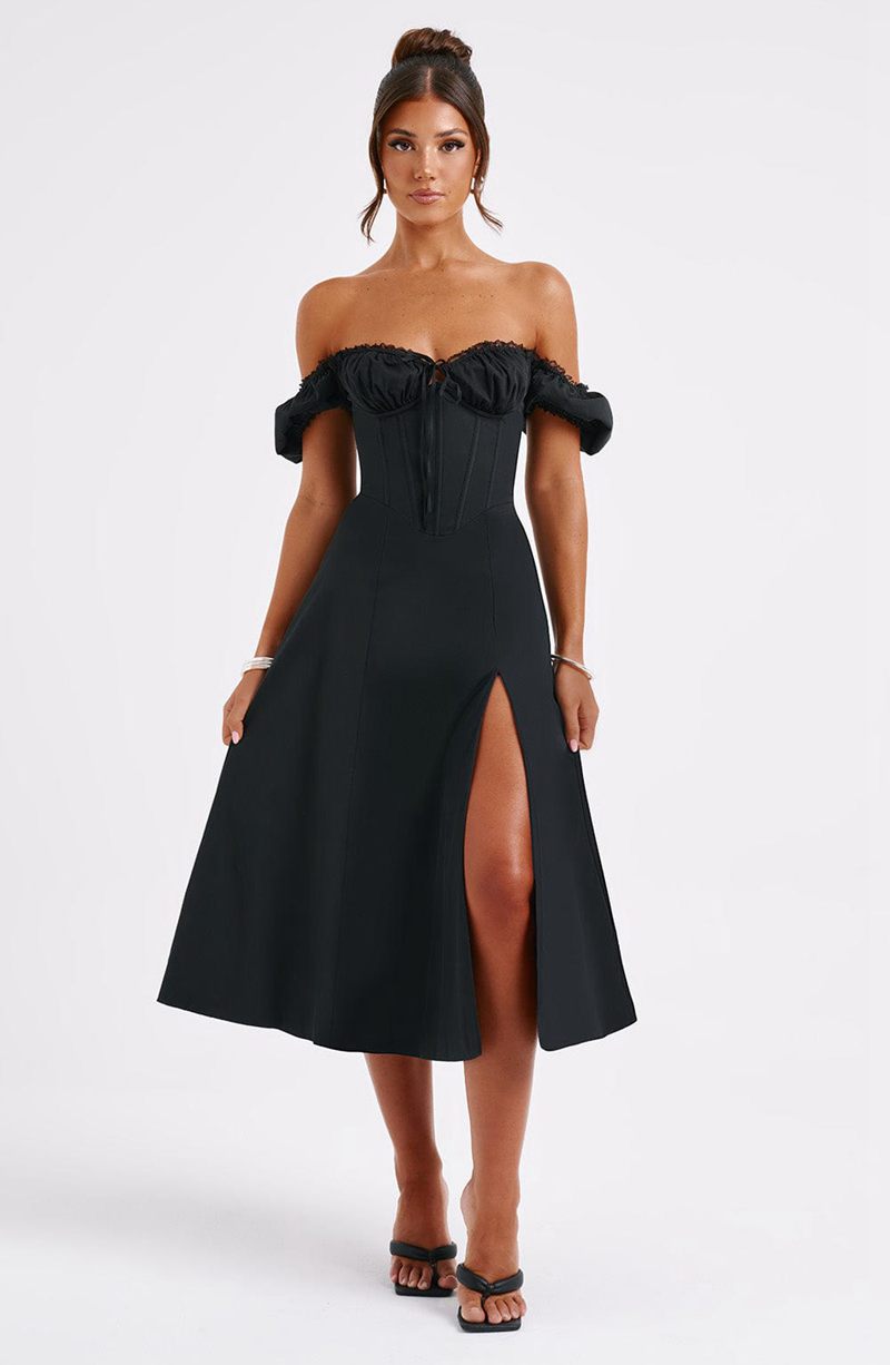 Babyboo Courtney Midi Dress Black USA | 497-IKBOAC