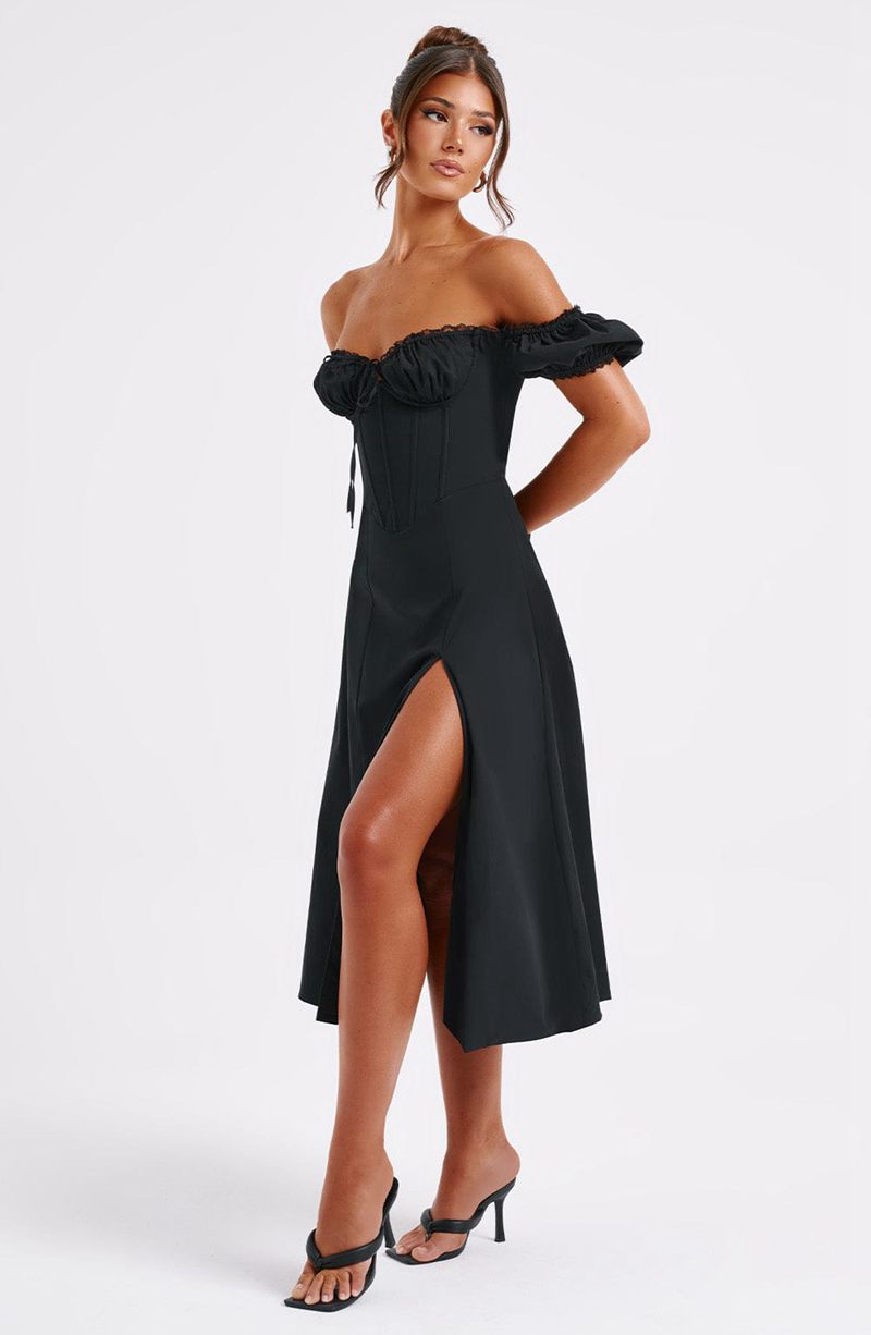 Babyboo Courtney Midi Dress Black USA | 497-IKBOAC