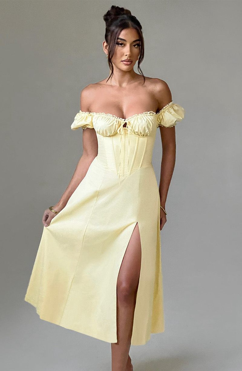 Babyboo Courtney Midi Dress Lemon USA | 142-NVFZTJ