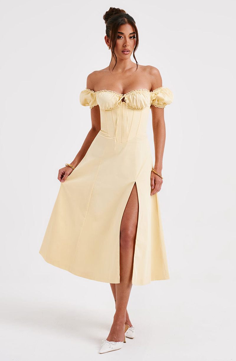 Babyboo Courtney Midi Dress Lemon USA | 142-NVFZTJ