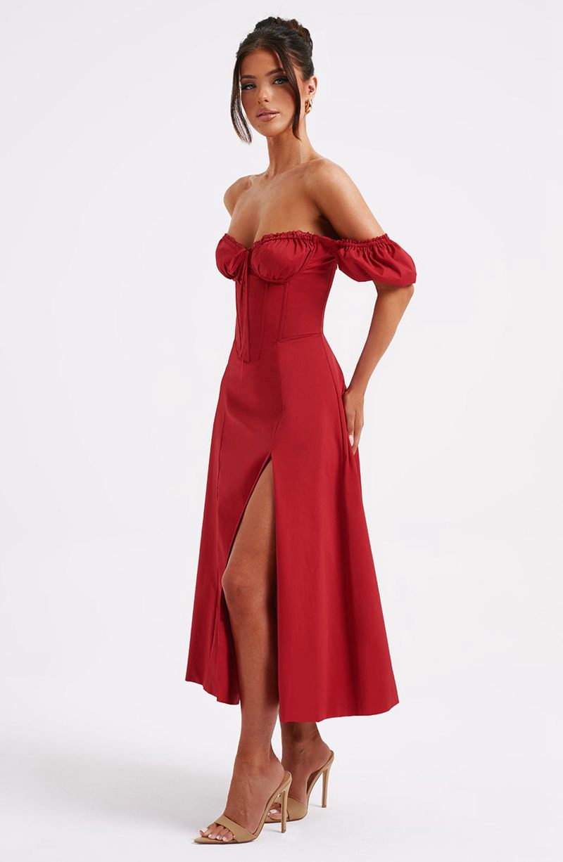 Babyboo Courtney Midi Dress Red USA | 054-SDCFTP