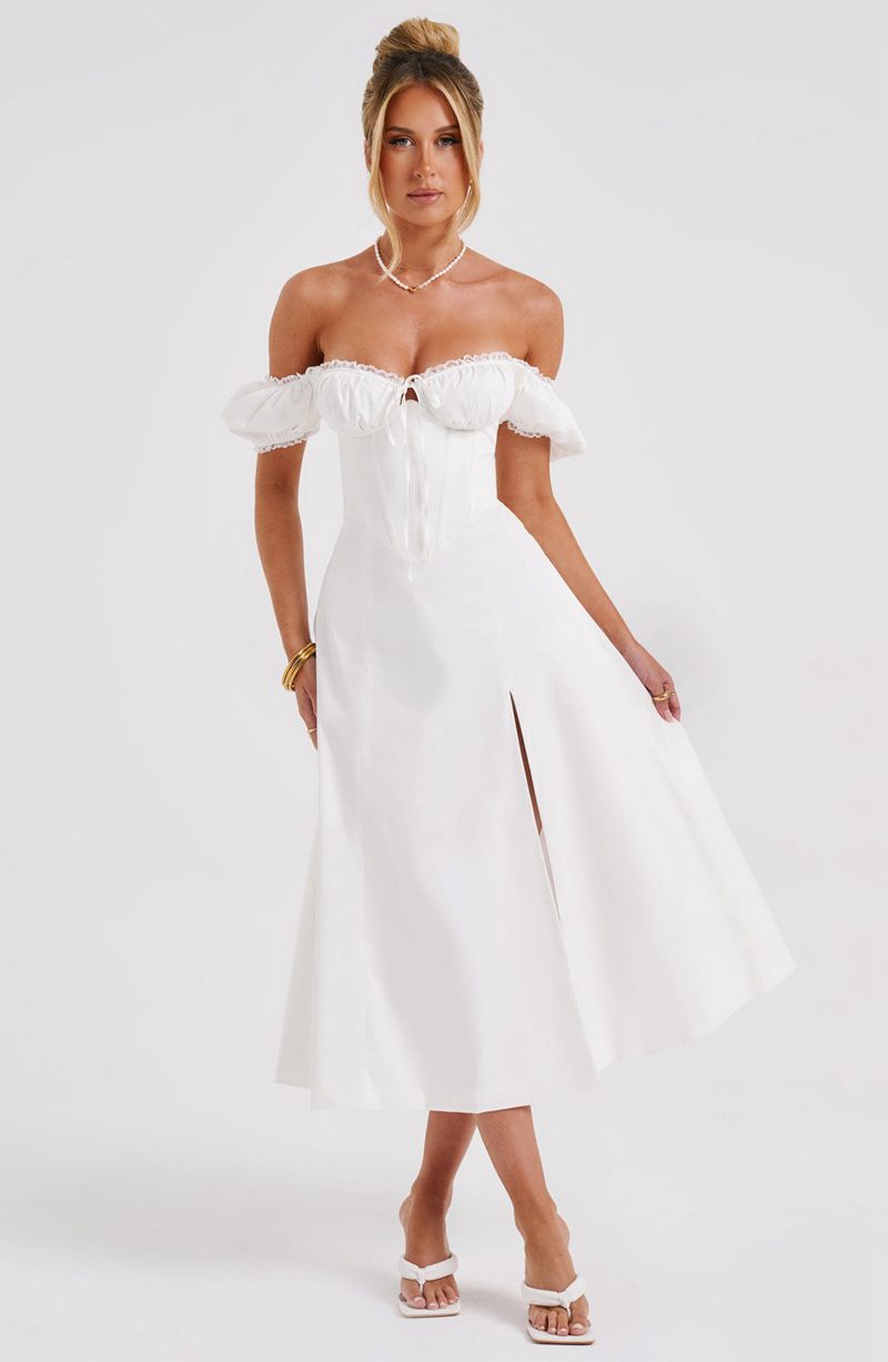 Babyboo Courtney Midi Dress White USA | 143-DGARBV