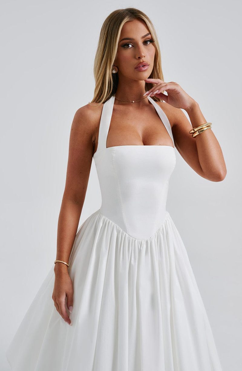 Babyboo Cressida Midi Dress White USA | 493-RMAQSC