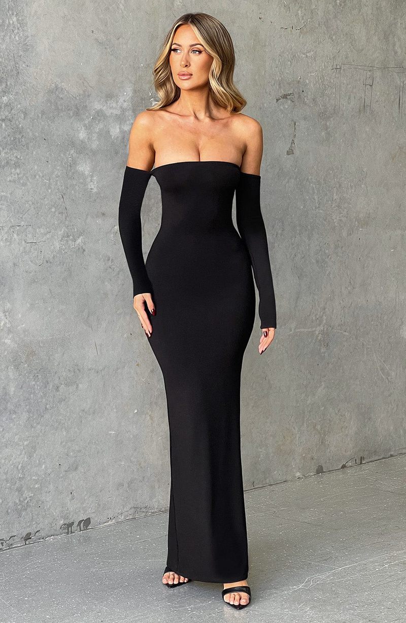 Babyboo Daphne Maxi Dress Jet Black USA | 607-BIHDXW