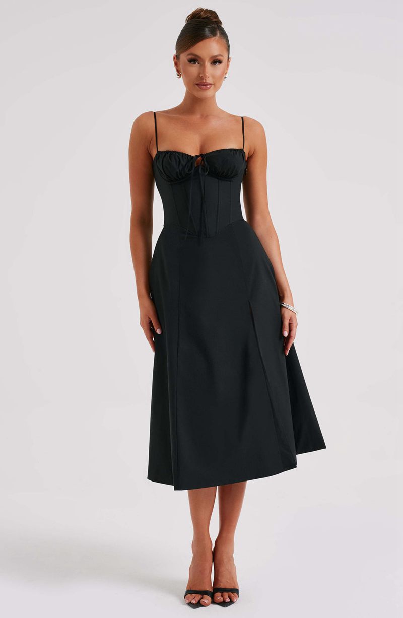 Babyboo Deanna Midi Dress Black USA | 214-MTLXOK