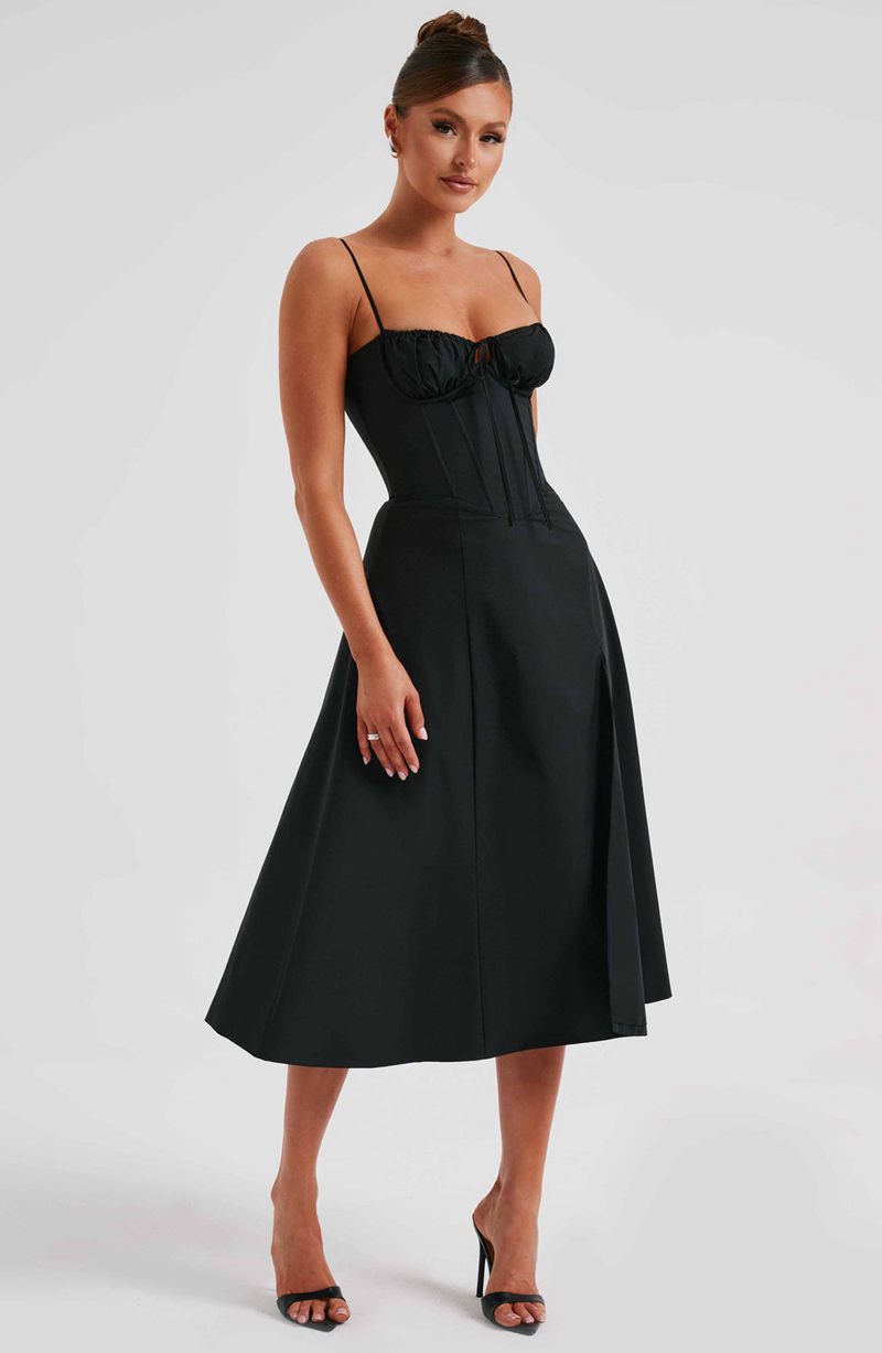 Babyboo Deanna Midi Dress Black USA | 214-MTLXOK