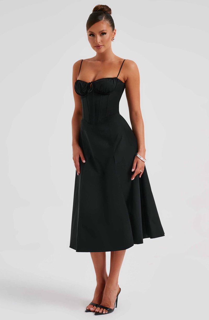 Babyboo Deanna Midi Dress Black USA | 214-MTLXOK