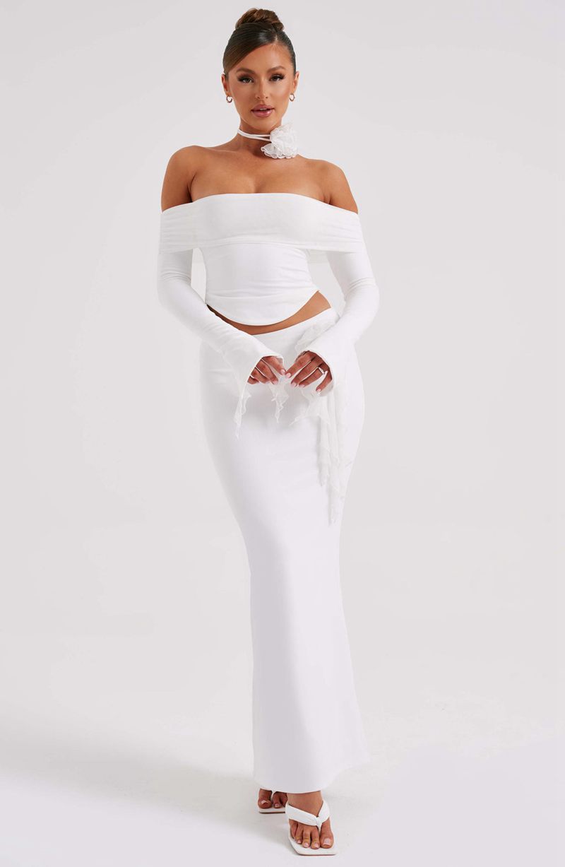 Babyboo Deema Maxi Skirt White USA | 428-VPHEID