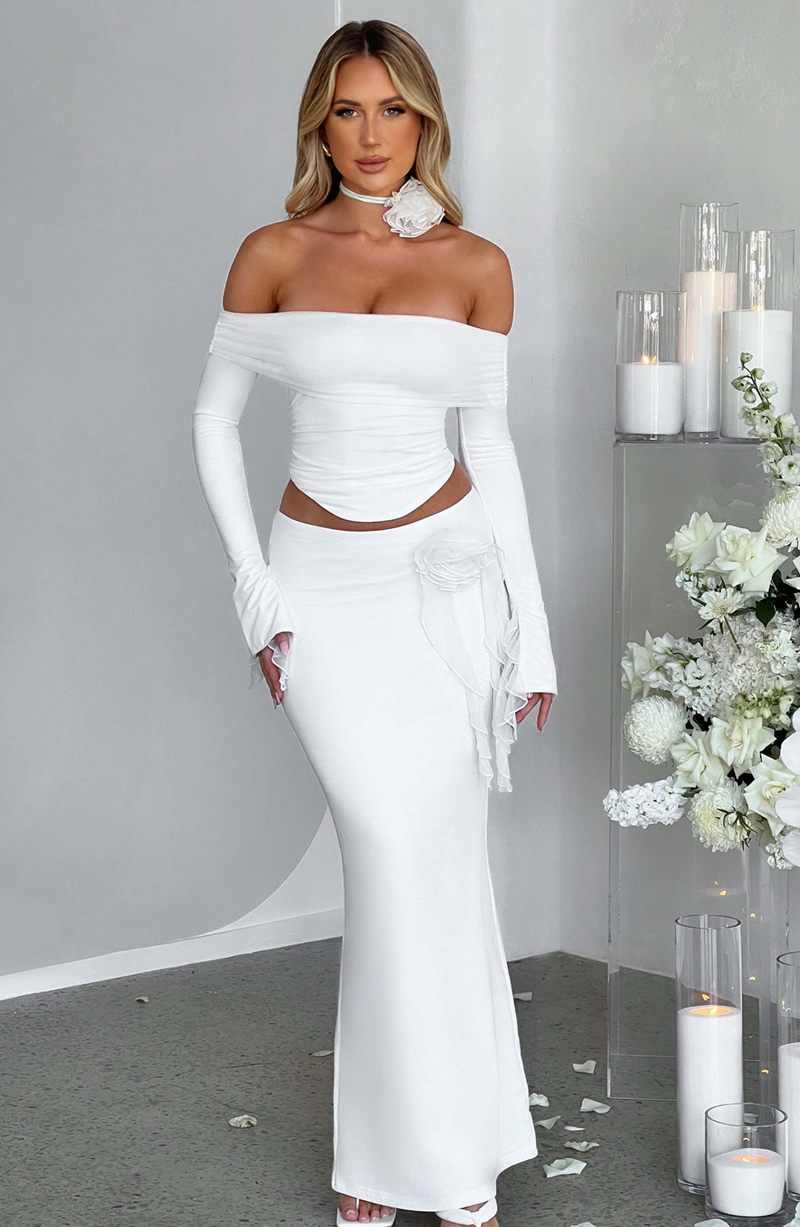 Babyboo Deema Maxi Skirt White USA | 428-VPHEID