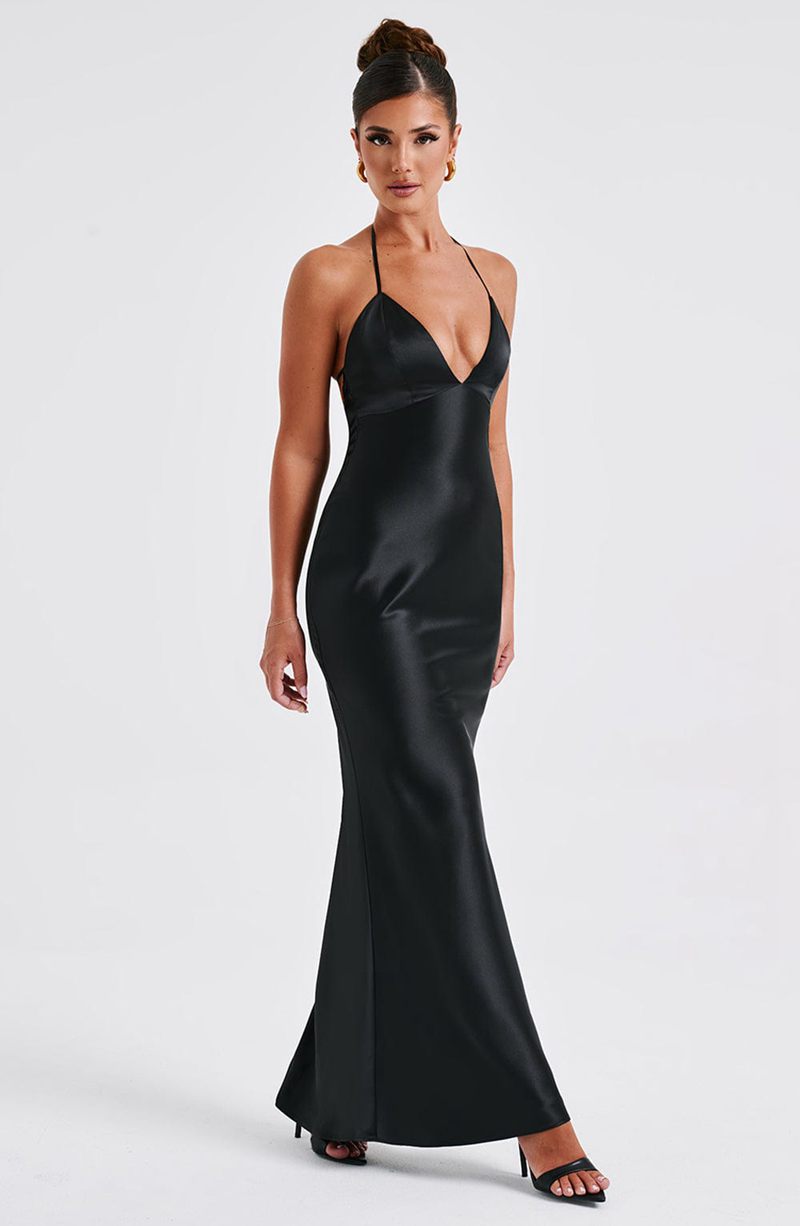 Babyboo Delphine Maxi Dress Black USA | 293-HWVABO