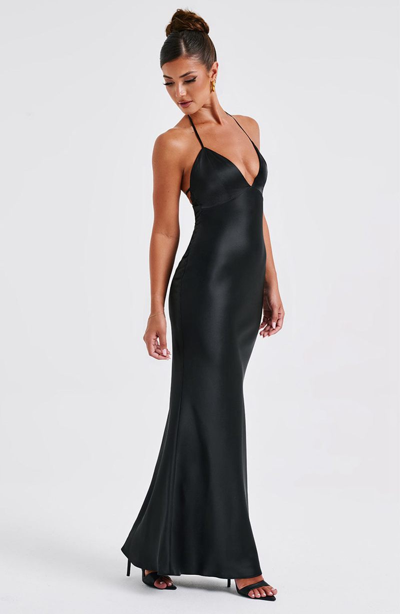 Babyboo Delphine Maxi Dress Black USA | 293-HWVABO