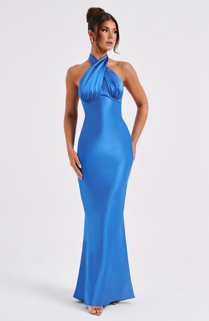 Babyboo Dimitra Maxi Dress Blue USA | 354-JBIMOA