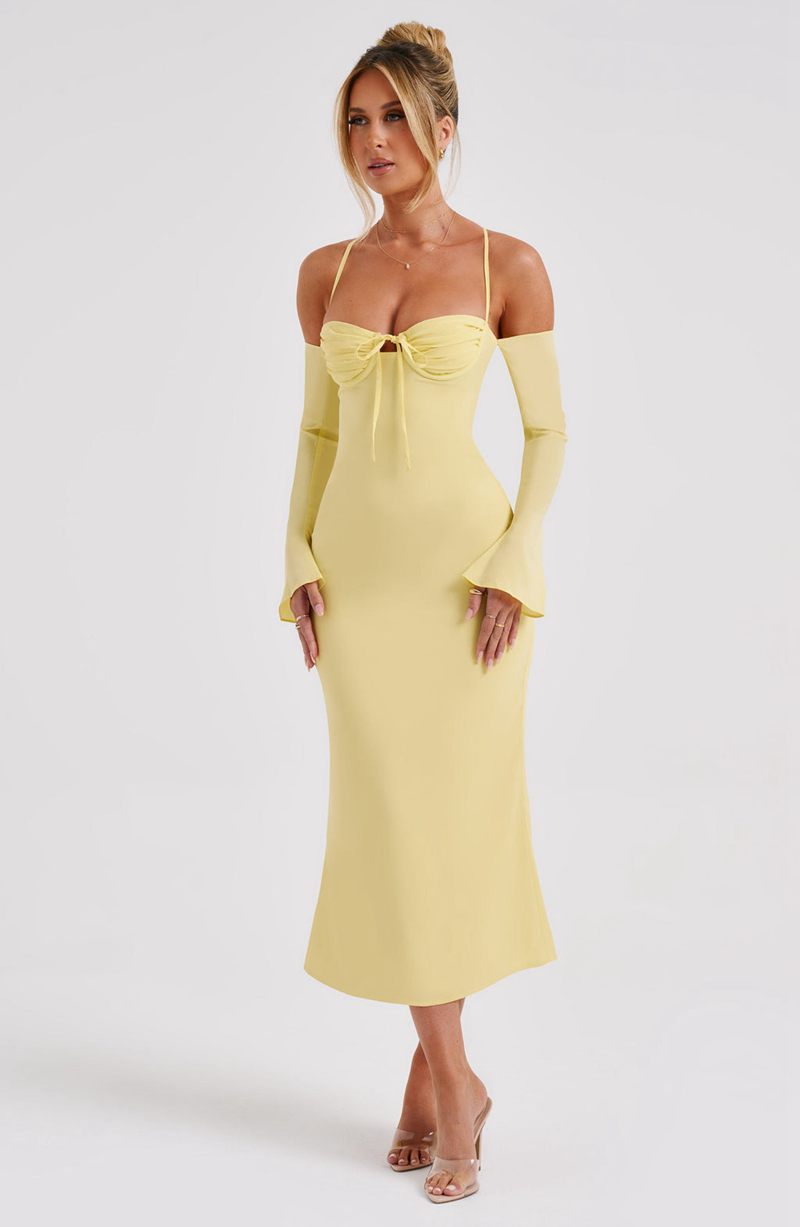 Babyboo Dulce Midi Dress Lemon USA | 902-QWPTRL