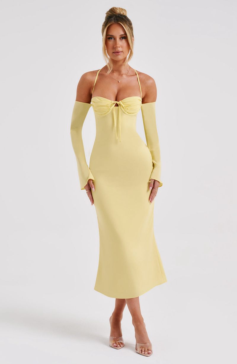 Babyboo Dulce Midi Dress Lemon USA | 902-QWPTRL