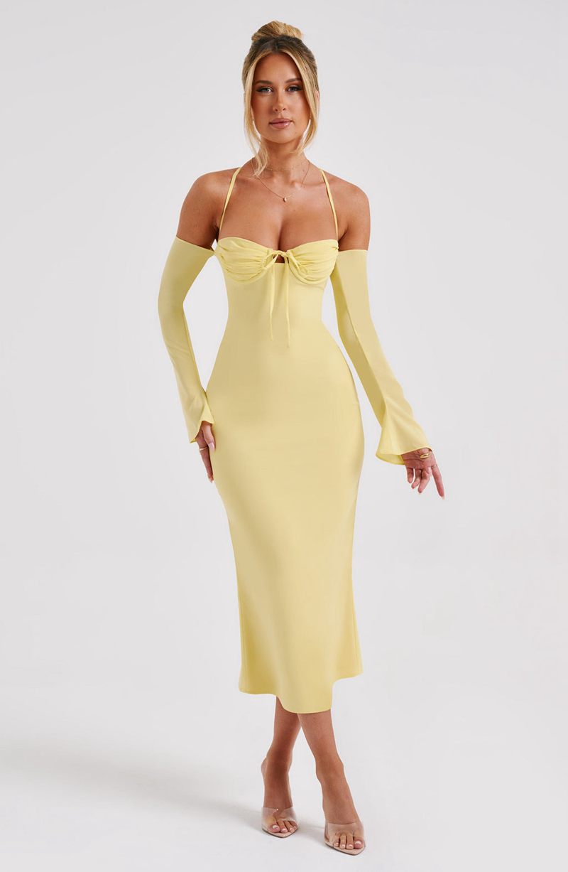 Babyboo Dulce Midi Dress Lemon USA | 902-QWPTRL