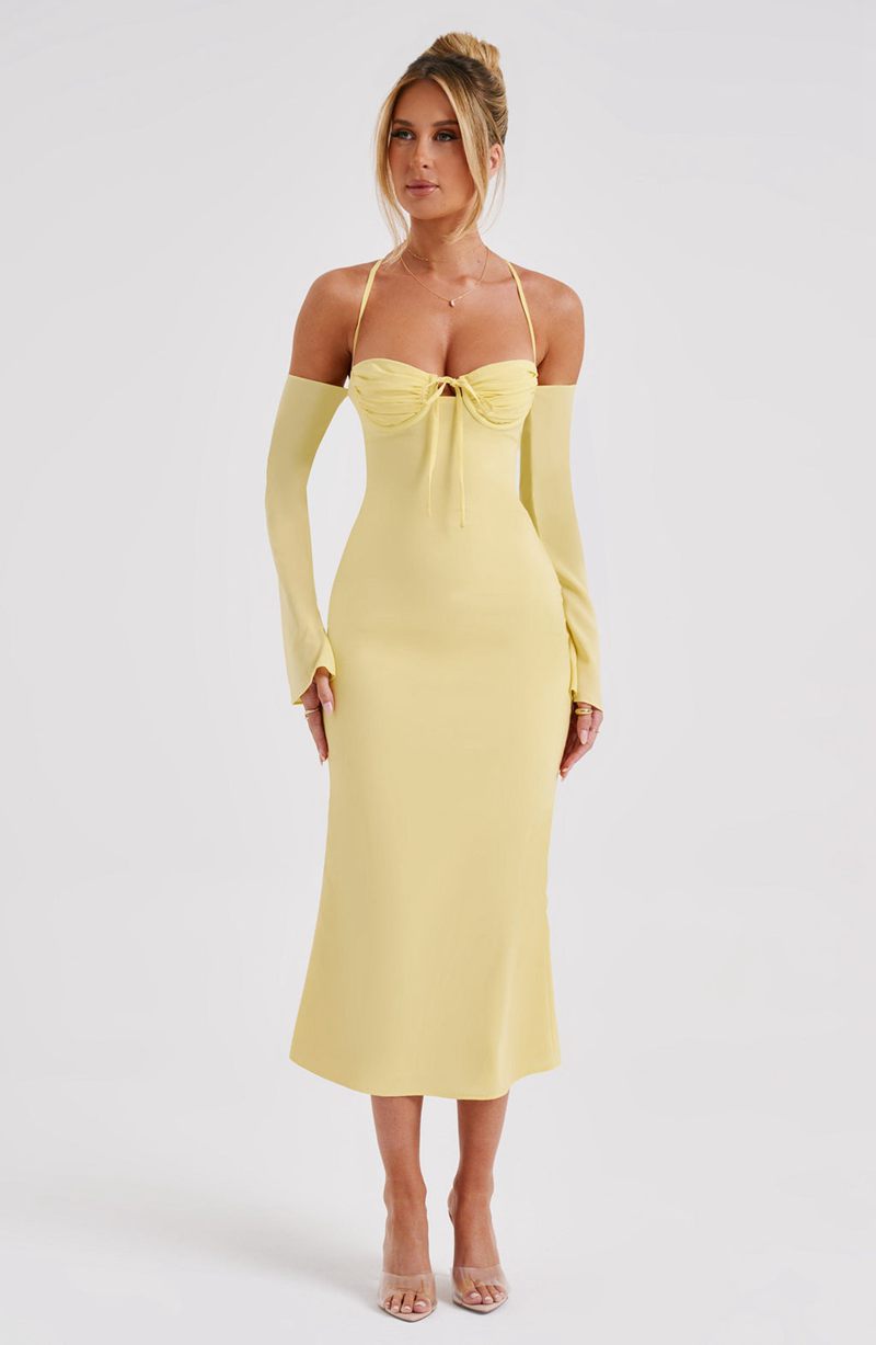 Babyboo Dulce Midi Dress Lemon USA | 902-QWPTRL