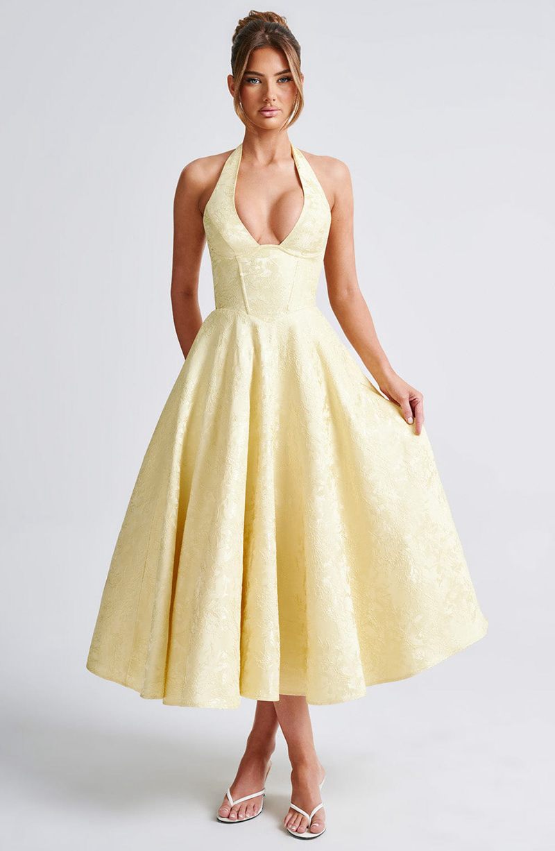 Babyboo Effie Midi Dress Lemon USA | 396-ORQYGV