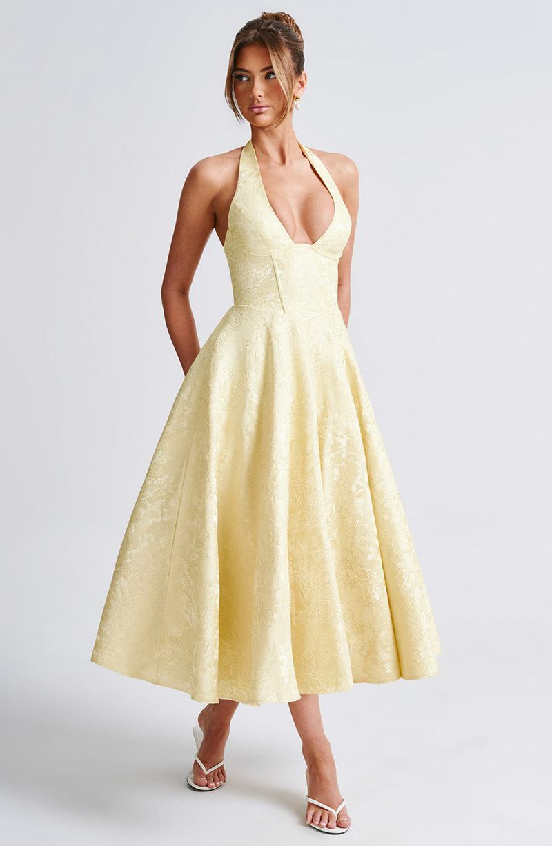 Babyboo Effie Midi Dress Lemon USA | 396-ORQYGV