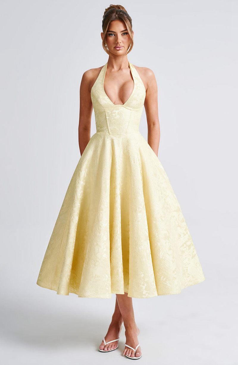 Babyboo Effie Midi Dress Lemon USA | 396-ORQYGV