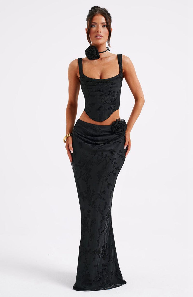 Babyboo Elizabeth Maxi Skirt Black USA | 560-GYRBDE