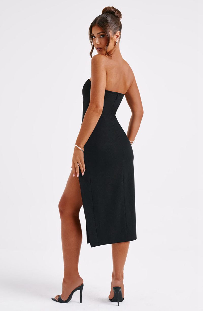 Babyboo Emmaline Midi Dress Black USA | 839-GNDMRC