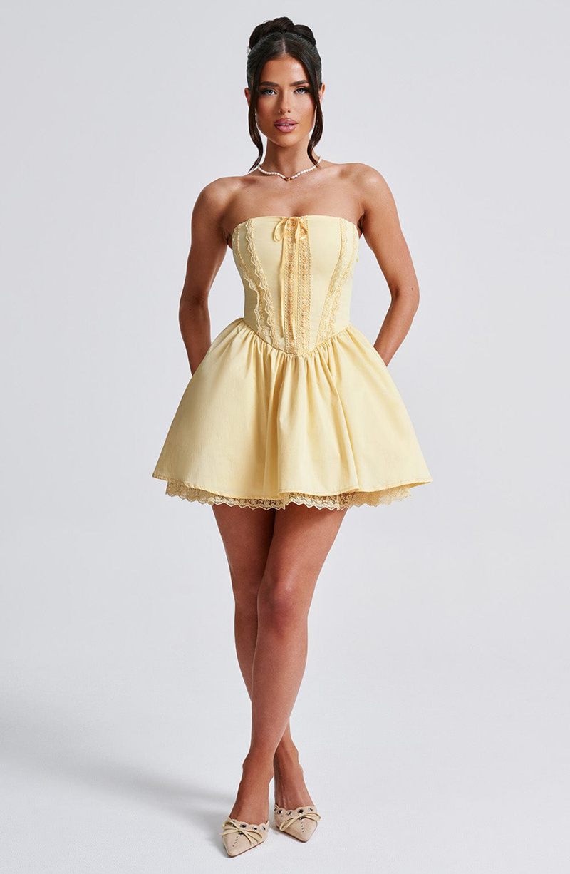 Babyboo Evie Mini Dress Lemon USA | 674-PYOMVL