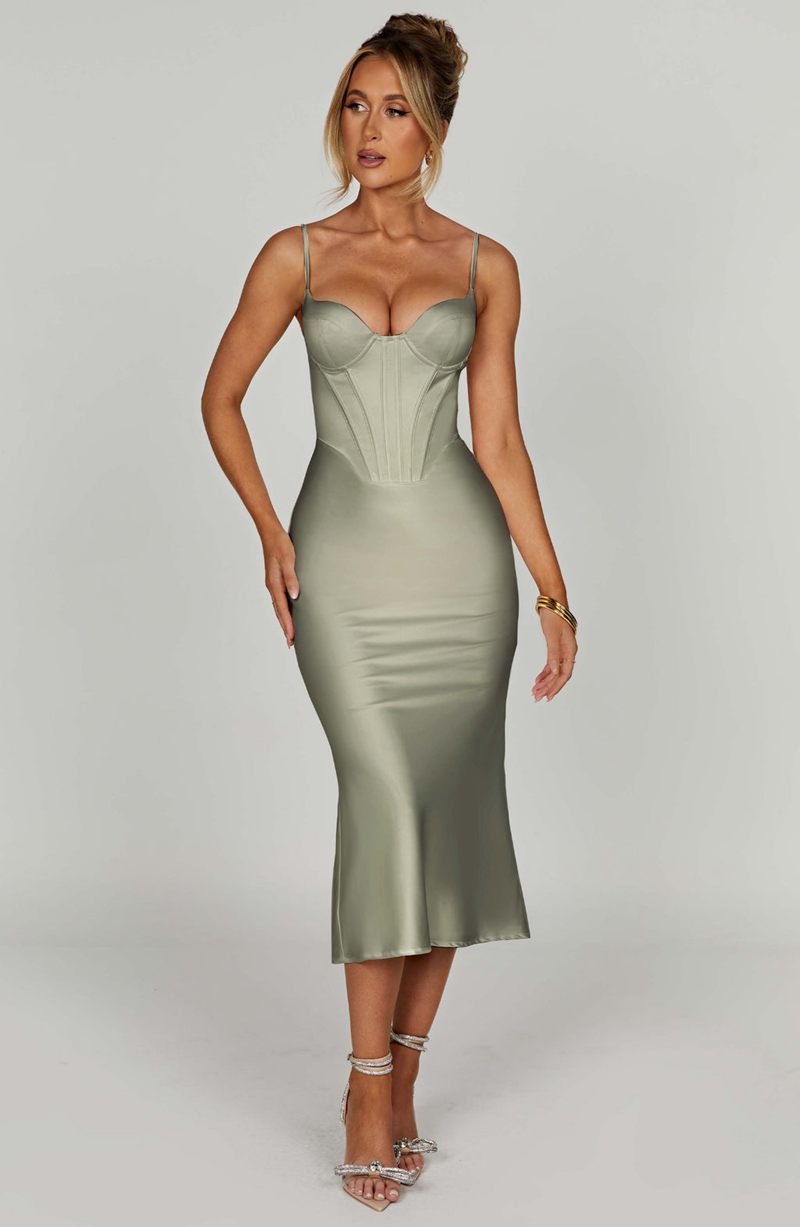 Babyboo Farrah Midi Dress Sage USA | 430-SBUXPM