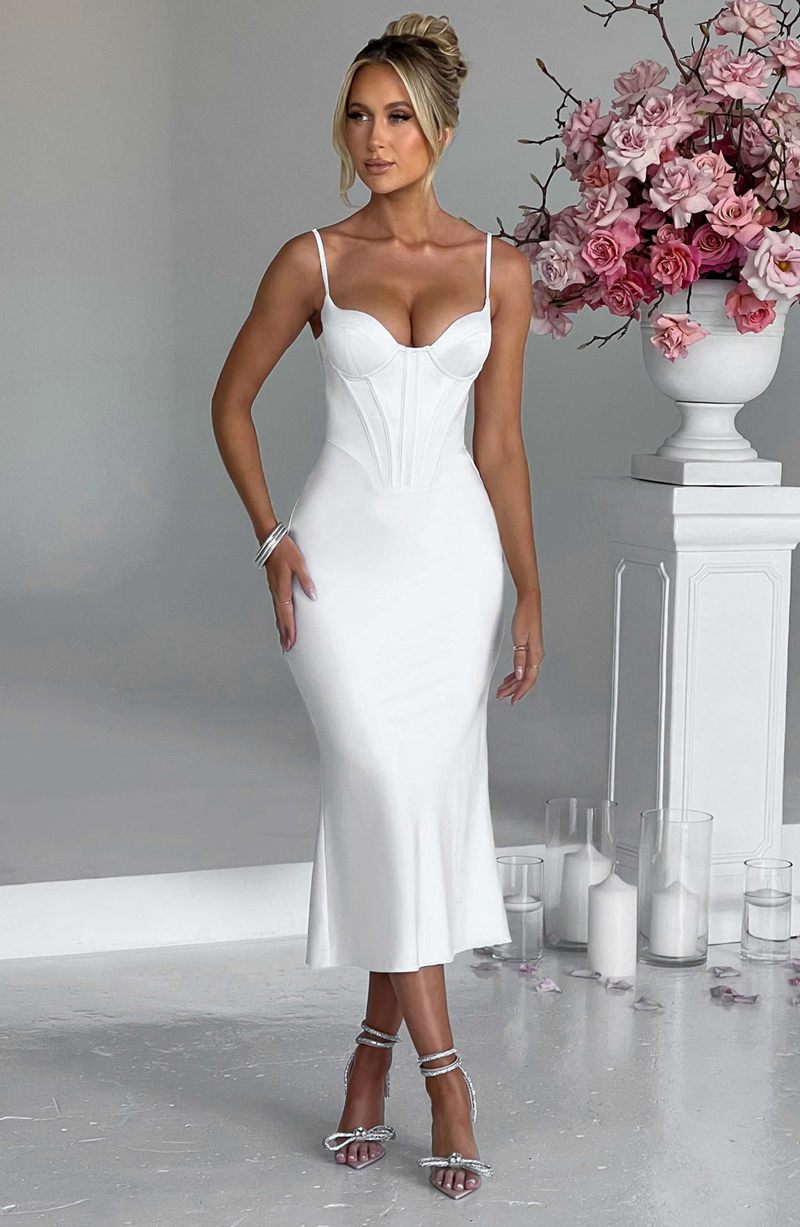 Babyboo Farrah Midi Dress White USA | 520-ZNXSJU