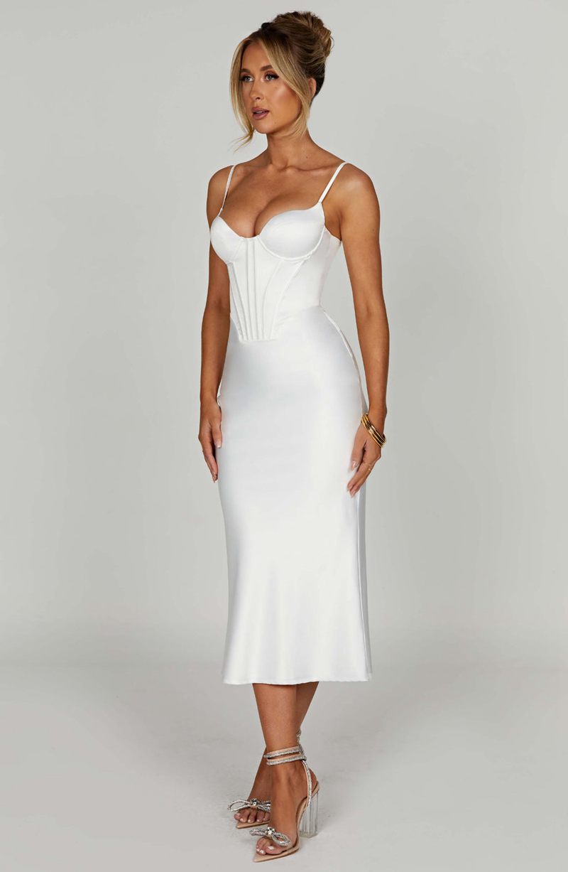 Babyboo Farrah Midi Dress White USA | 520-ZNXSJU