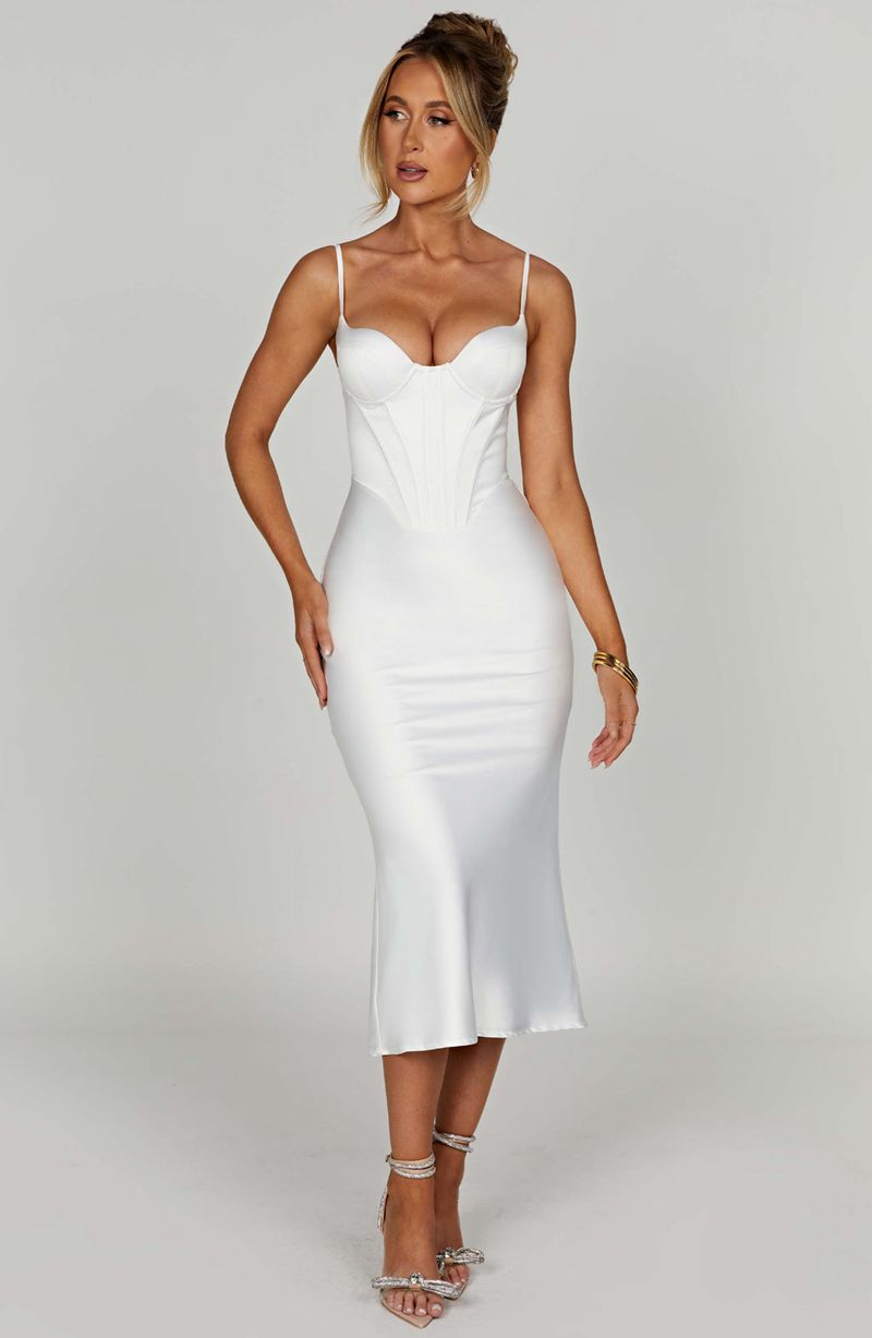 Babyboo Farrah Midi Dress White USA | 520-ZNXSJU