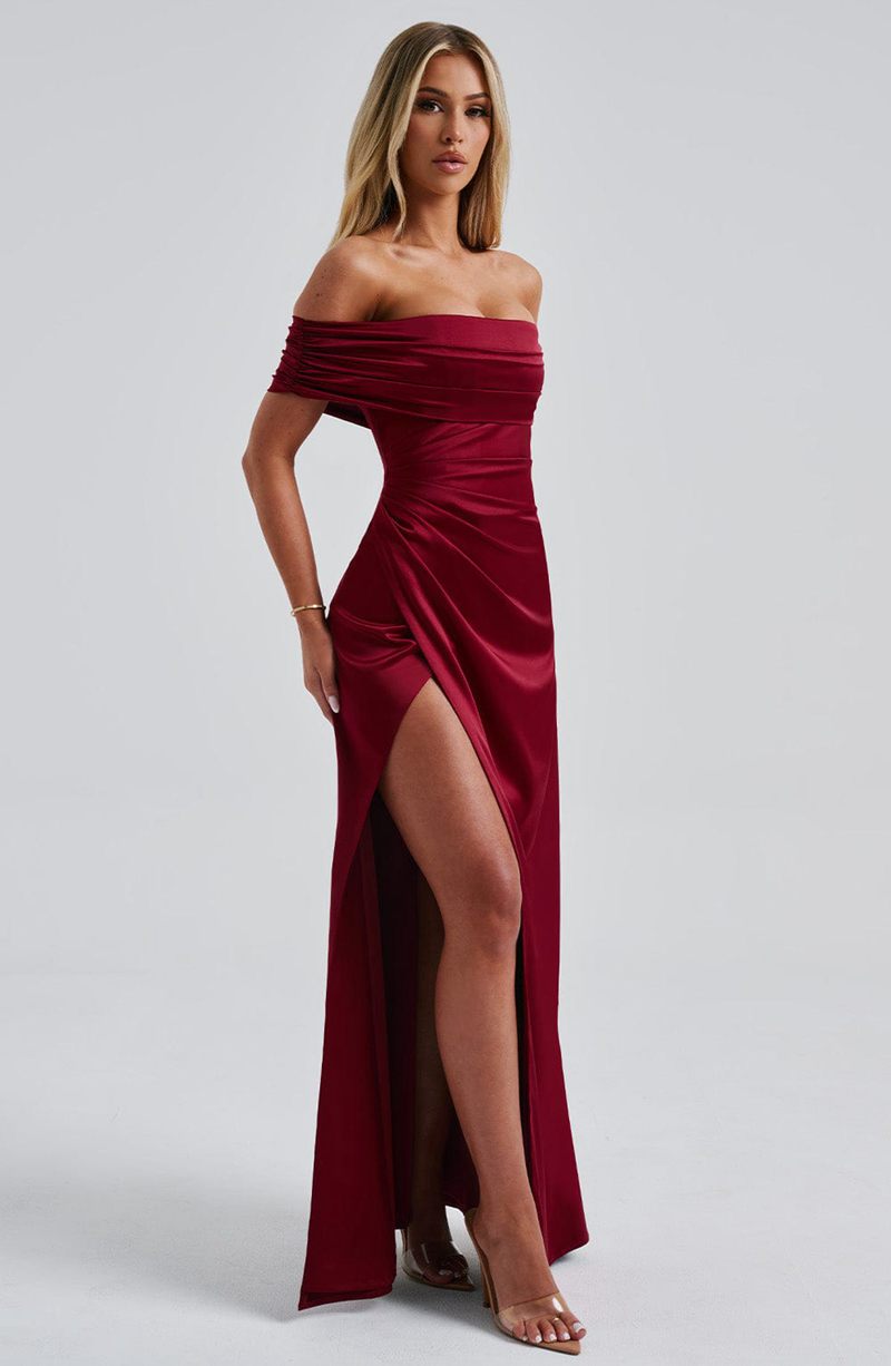 Babyboo Gwendolyn Maxi Dress Burgundy USA | 382-YZEAXU