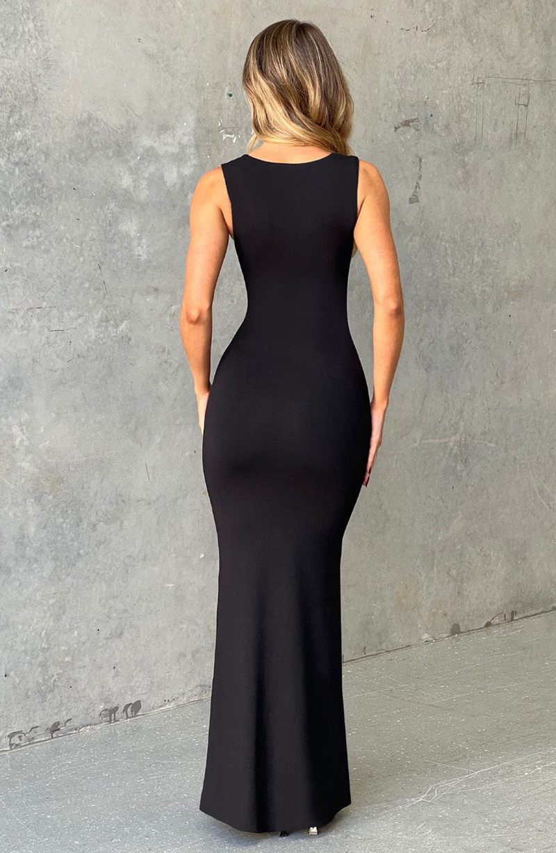 Babyboo Hadley Maxi Dress Jet Black USA | 860-TBZQVL