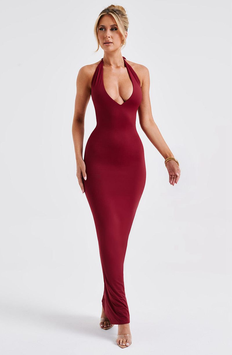 Babyboo Harmonia Maxi Dress Burgundy USA | 982-WLSKBT