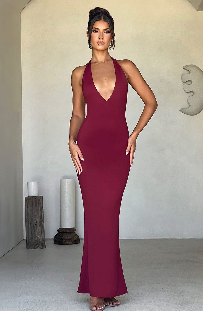 Babyboo Harmonia Maxi Dress Burgundy USA | 982-WLSKBT