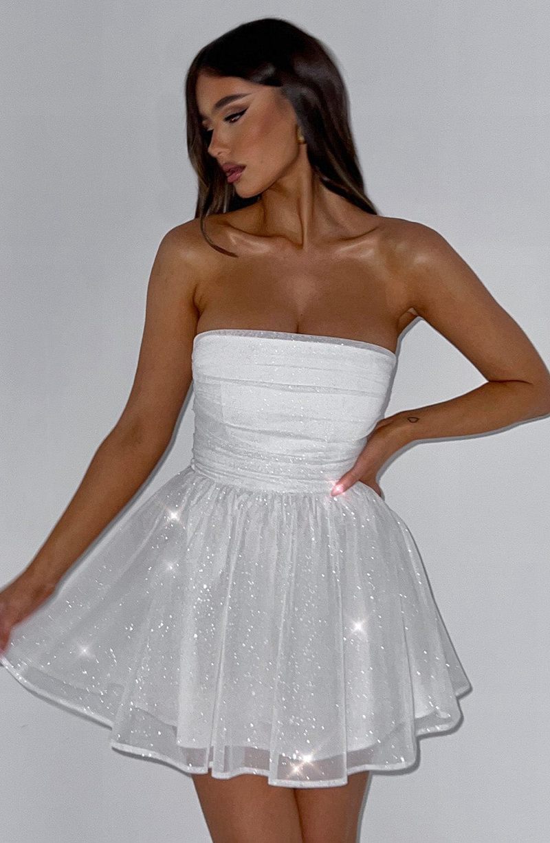 Babyboo Katrina Mini Dress White Sparkle USA | 962-HAQGRT