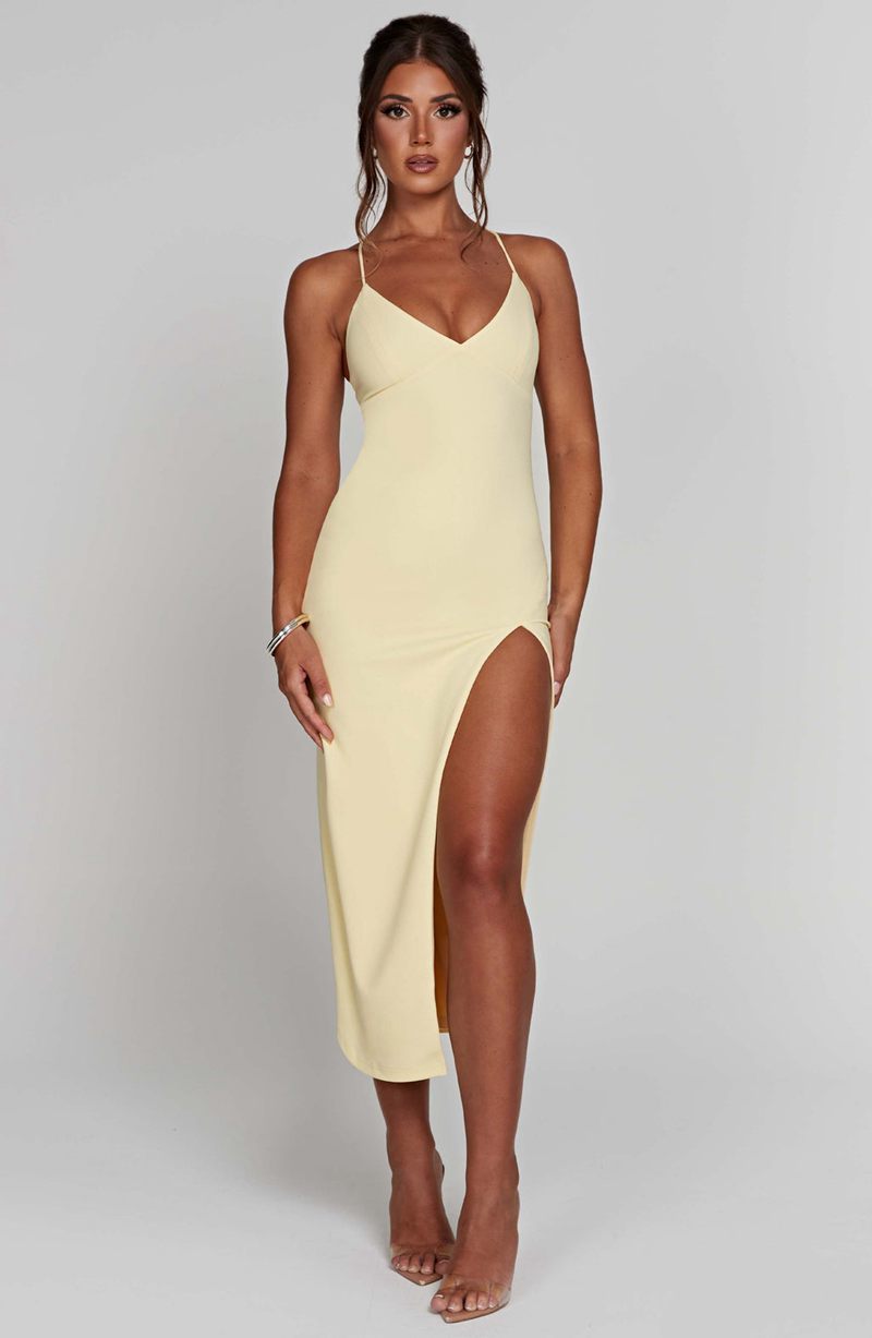 Babyboo Kiana Midi Dress Lemon USA | 816-WQMCLG