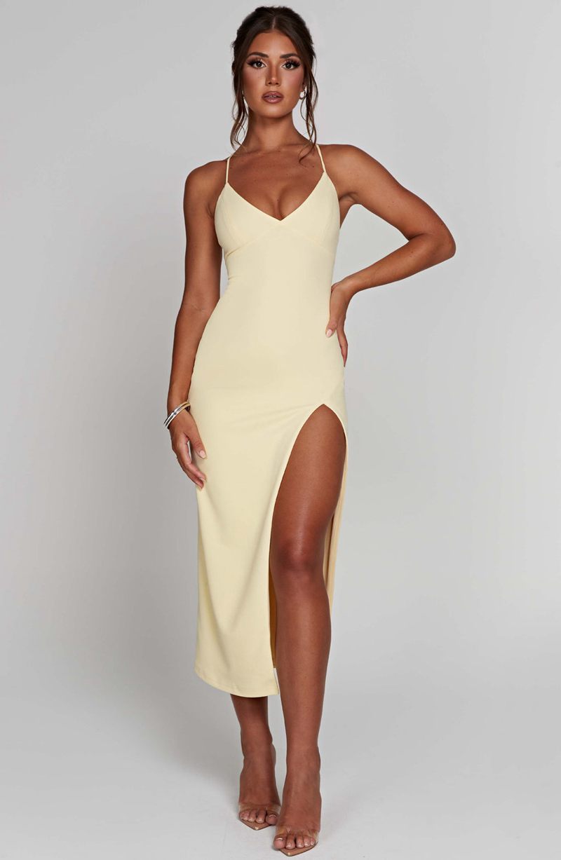 Babyboo Kiana Midi Dress Lemon USA | 816-WQMCLG