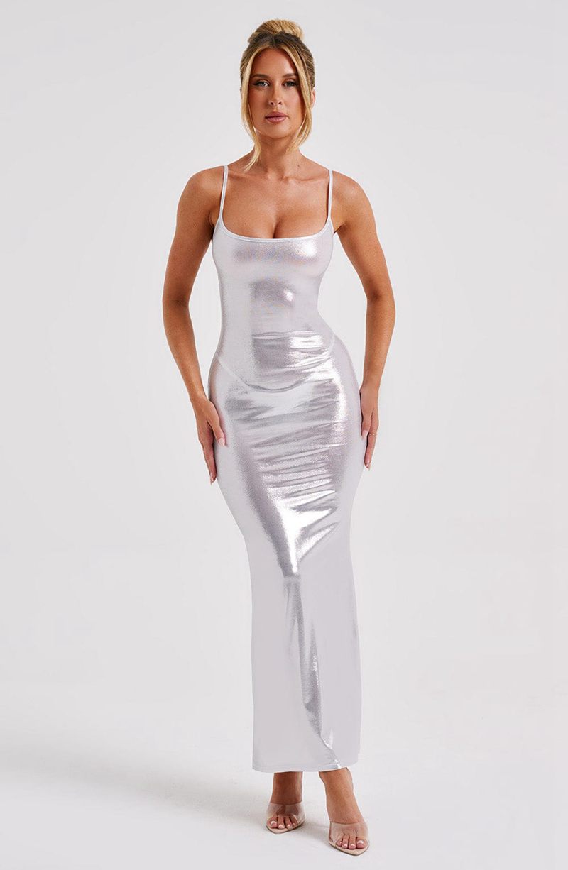 Babyboo Kyranni Maxi Dress Silver USA | 785-ANYZDC