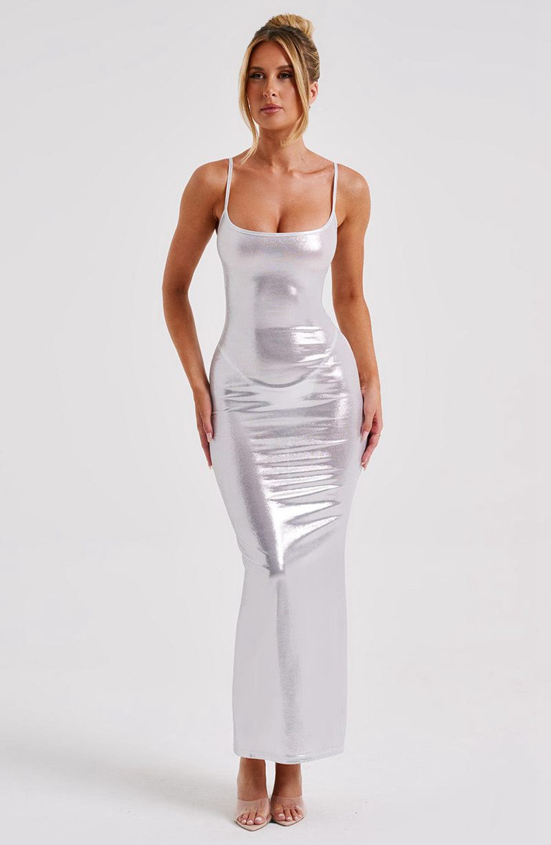 Babyboo Kyranni Maxi Dress Silver USA | 785-ANYZDC