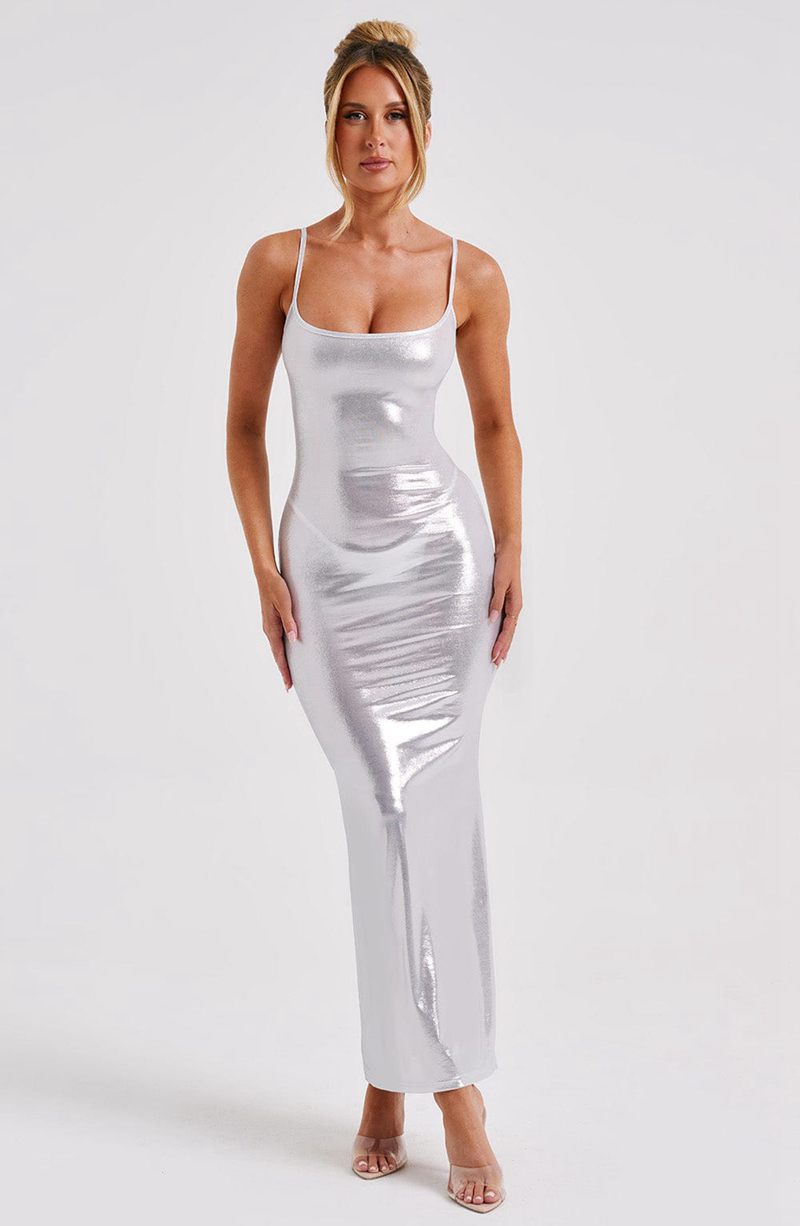 Babyboo Kyranni Maxi Dress Silver USA | 785-ANYZDC