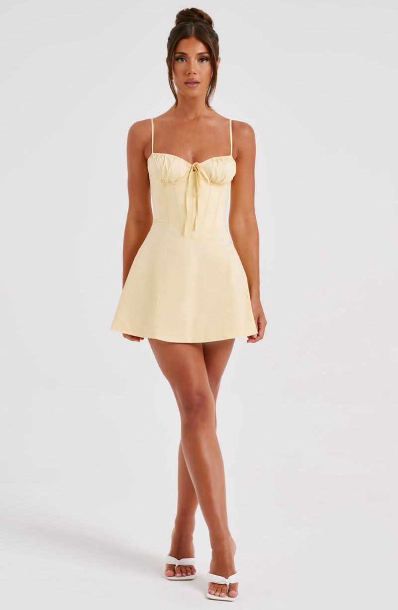 Babyboo Lacey Mini Dress Lemon USA | 475-XEQRLK