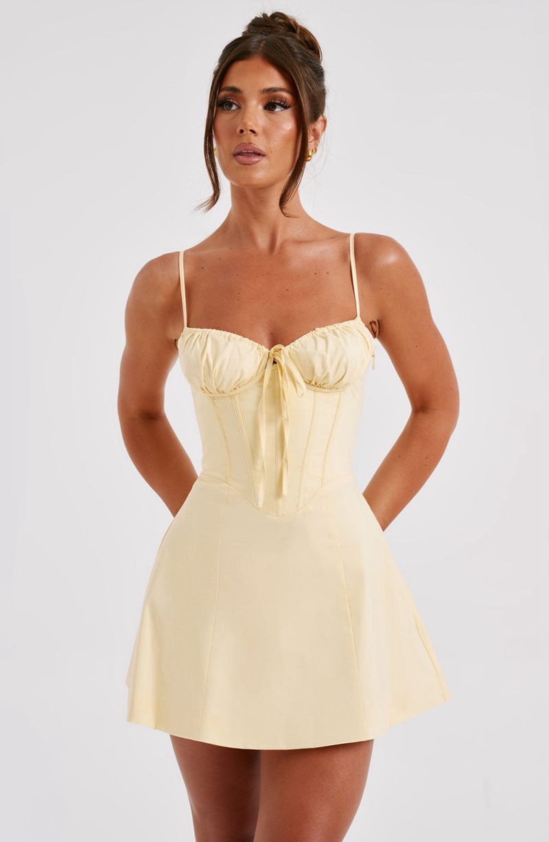 Babyboo Lacey Mini Dress Lemon USA | 475-XEQRLK