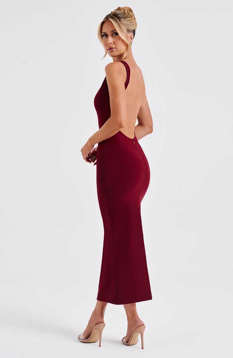 Babyboo Lucinda Midi Dress Burgundy USA | 548-YQJLUR