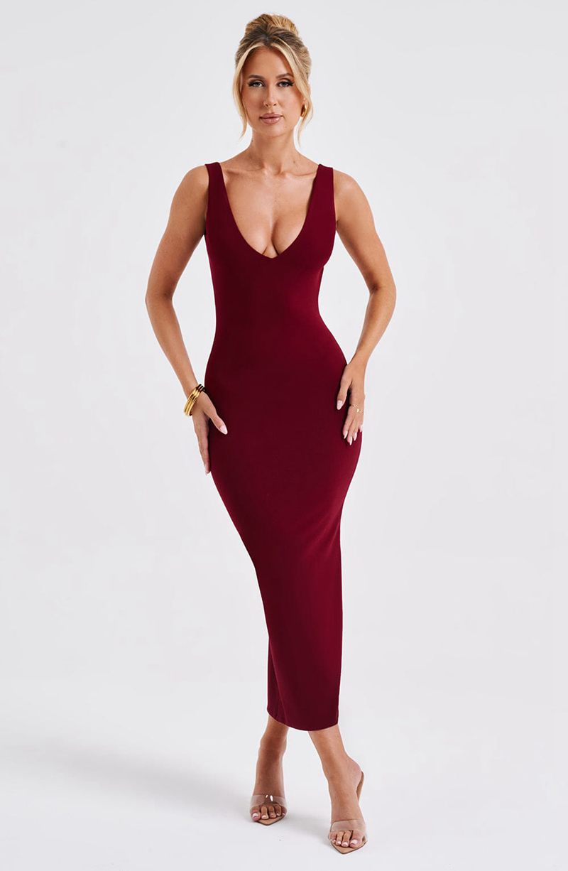 Babyboo Lucinda Midi Dress Burgundy USA | 548-YQJLUR