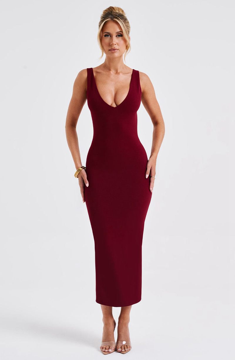 Babyboo Lucinda Midi Dress Burgundy USA | 548-YQJLUR