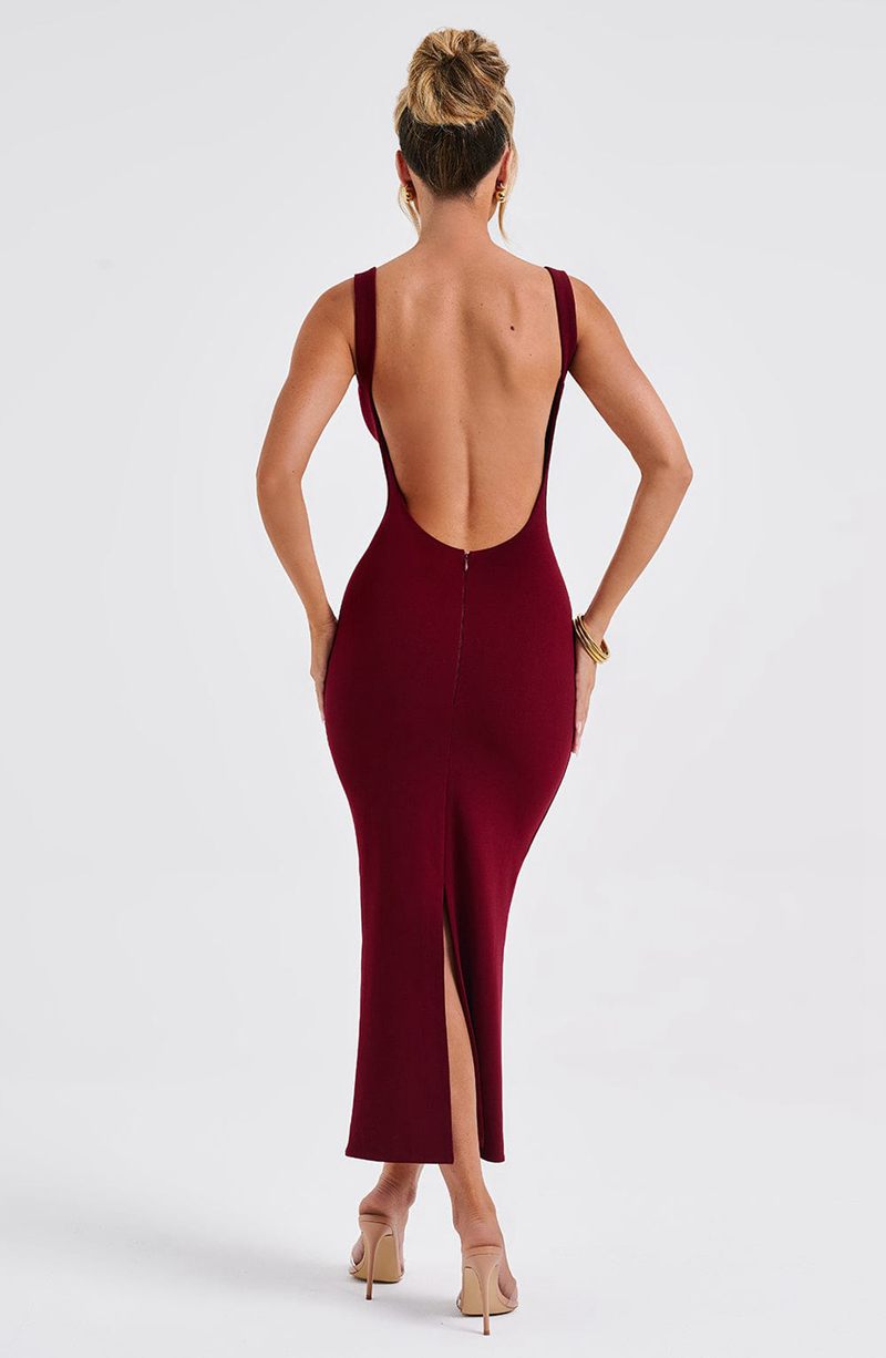 Babyboo Lucinda Midi Dress Burgundy USA | 548-YQJLUR