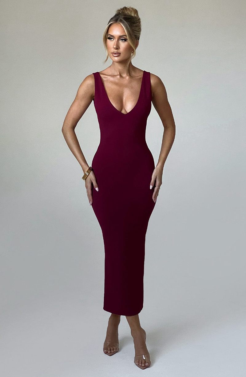 Babyboo Lucinda Midi Dress Burgundy USA | 548-YQJLUR