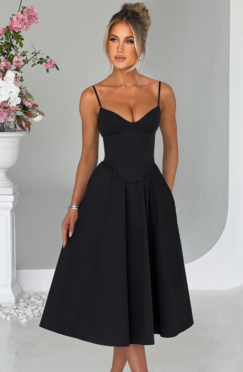 Babyboo Mariella Midi Dress Black USA | 895-BTGMQE