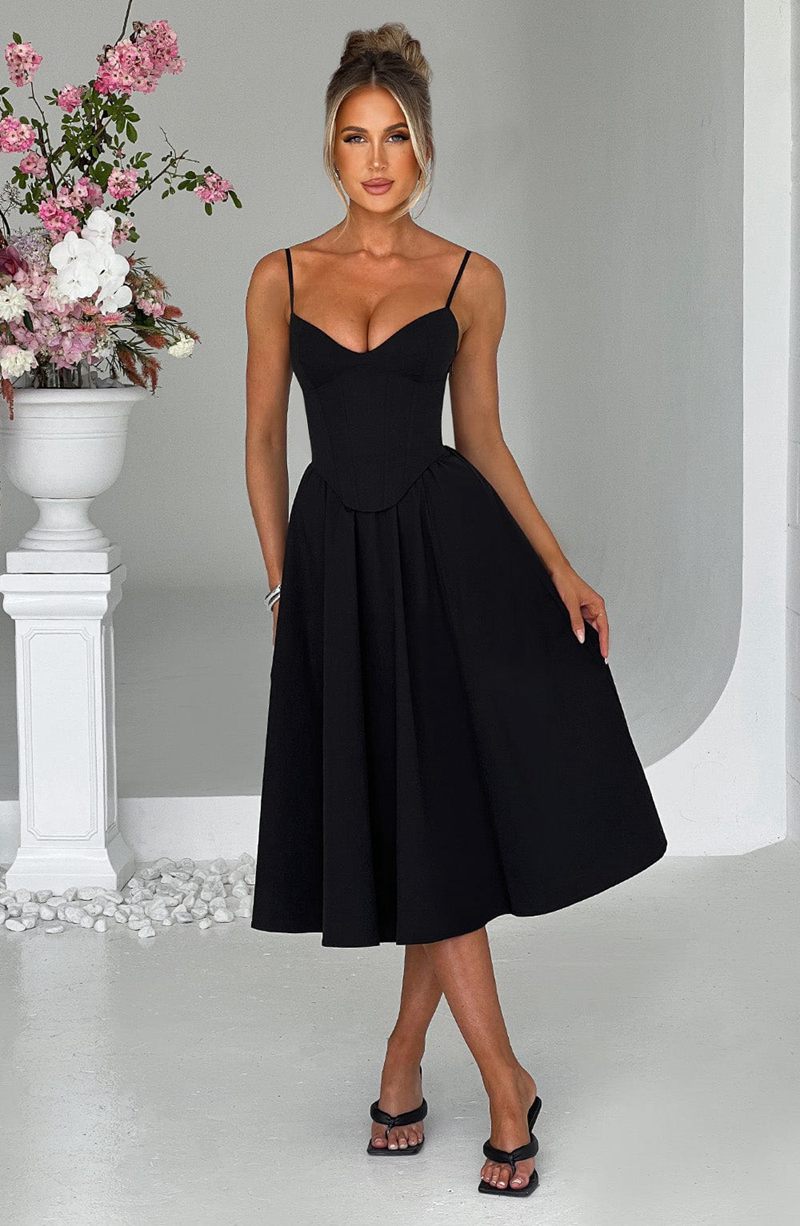 Babyboo Mariella Midi Dress Black USA | 895-BTGMQE