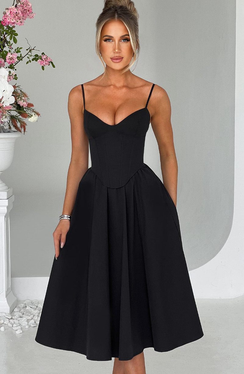 Babyboo Mariella Midi Dress Black USA | 895-BTGMQE